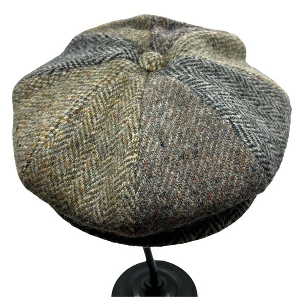 Newsboy Cap Vintage Harris Tweed Mens Gray Beige Fitted Hand Woven Wool Size 7 - Picture 3 of 15